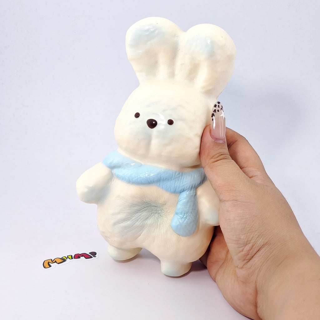 🐰 Blue Scarf Bunny Squishy | Cute Animal Themed Slow Rising Stress Relief Toy