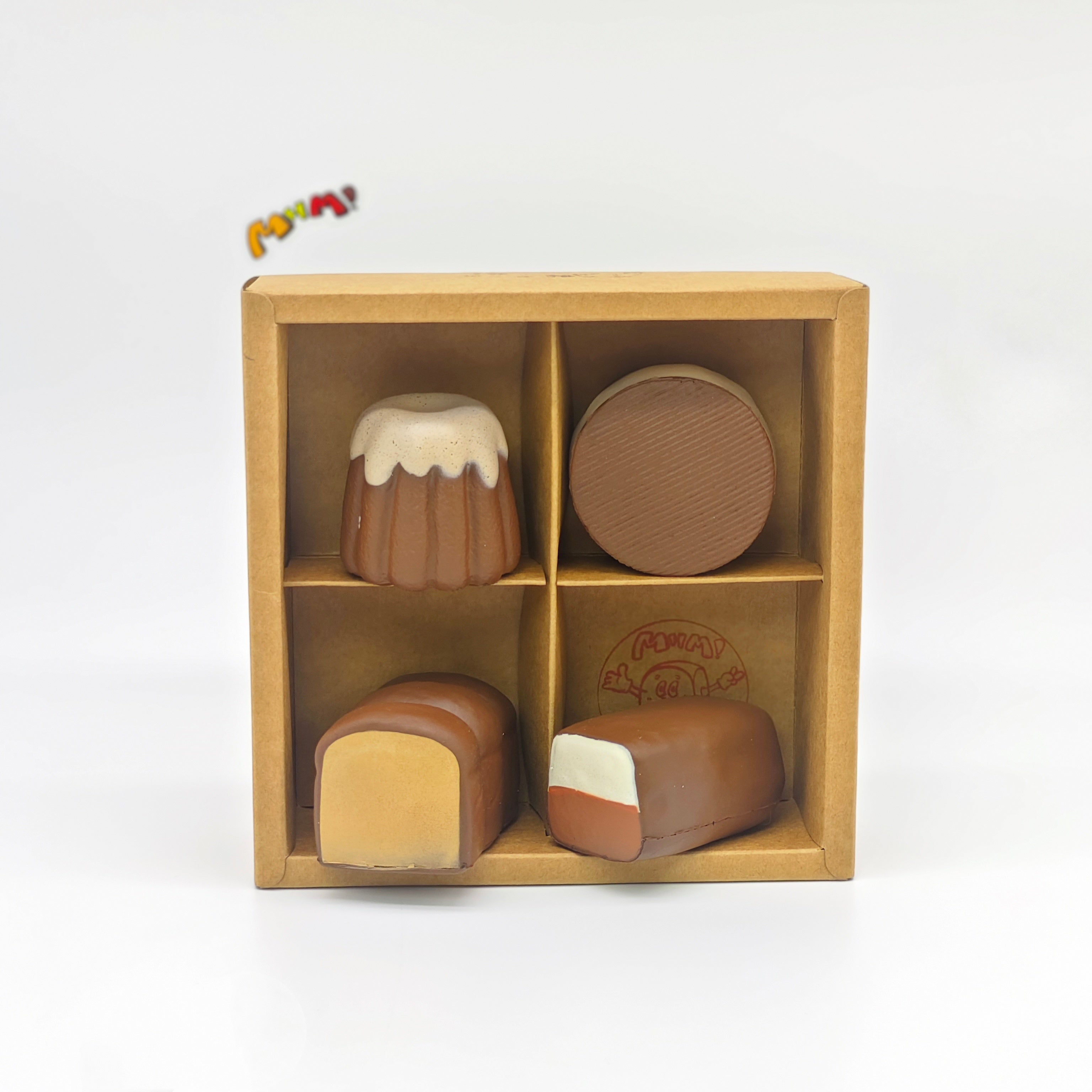 🍫🍞 2-Set 4-grid Mini Bread Squishy Combo | Chocolate & Original Bakery Themed Slow Rising Stress Relief Toy