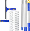 Window Squeegee Cleaner Kit, 5Ft Extendable Stainless Steel Pole with Rotatable Rubber Squeegee &amp; 2 Microfiber Scrubber Pads, Professional Window Cleaning Tool for Home, Shower, Car, Windshield