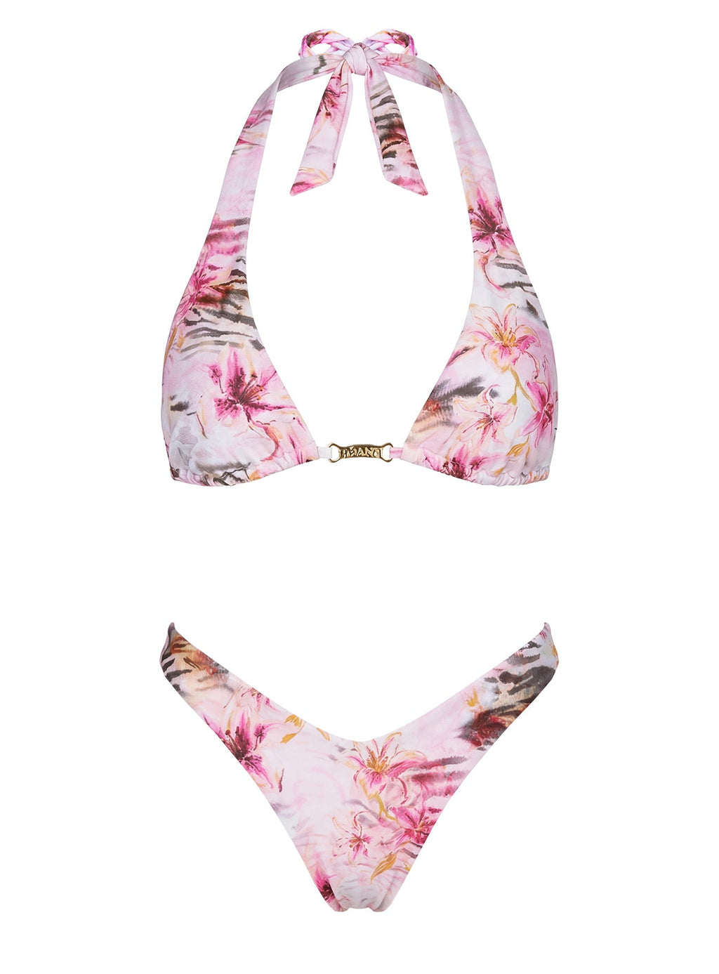 Lynea Halter Bikini Top Pink Animal Floral