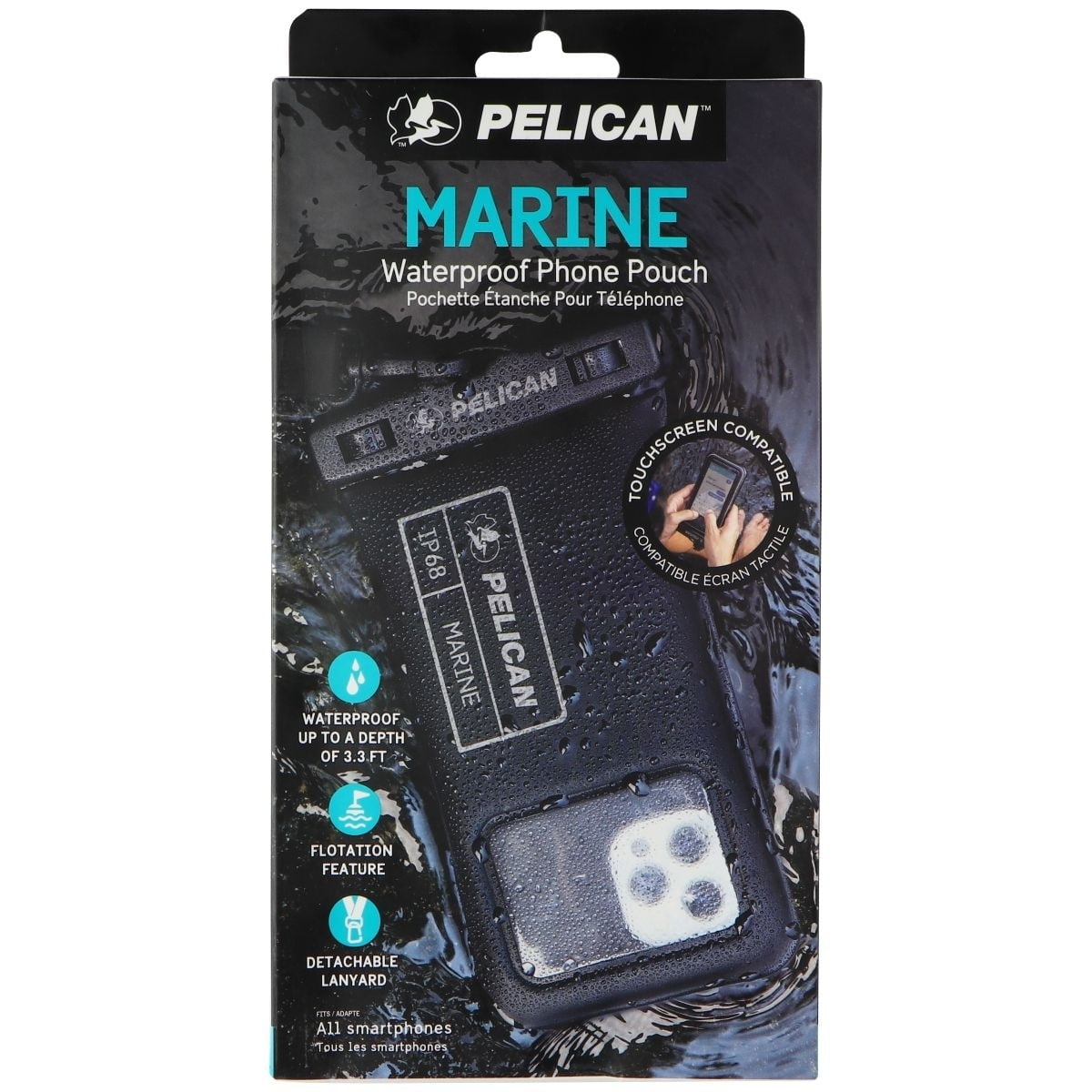 Pelican Marine IP68 Floating Waterproof Phone Pouch / Case (XL Size) w/ Detachable Lanyard - Black/Yellow