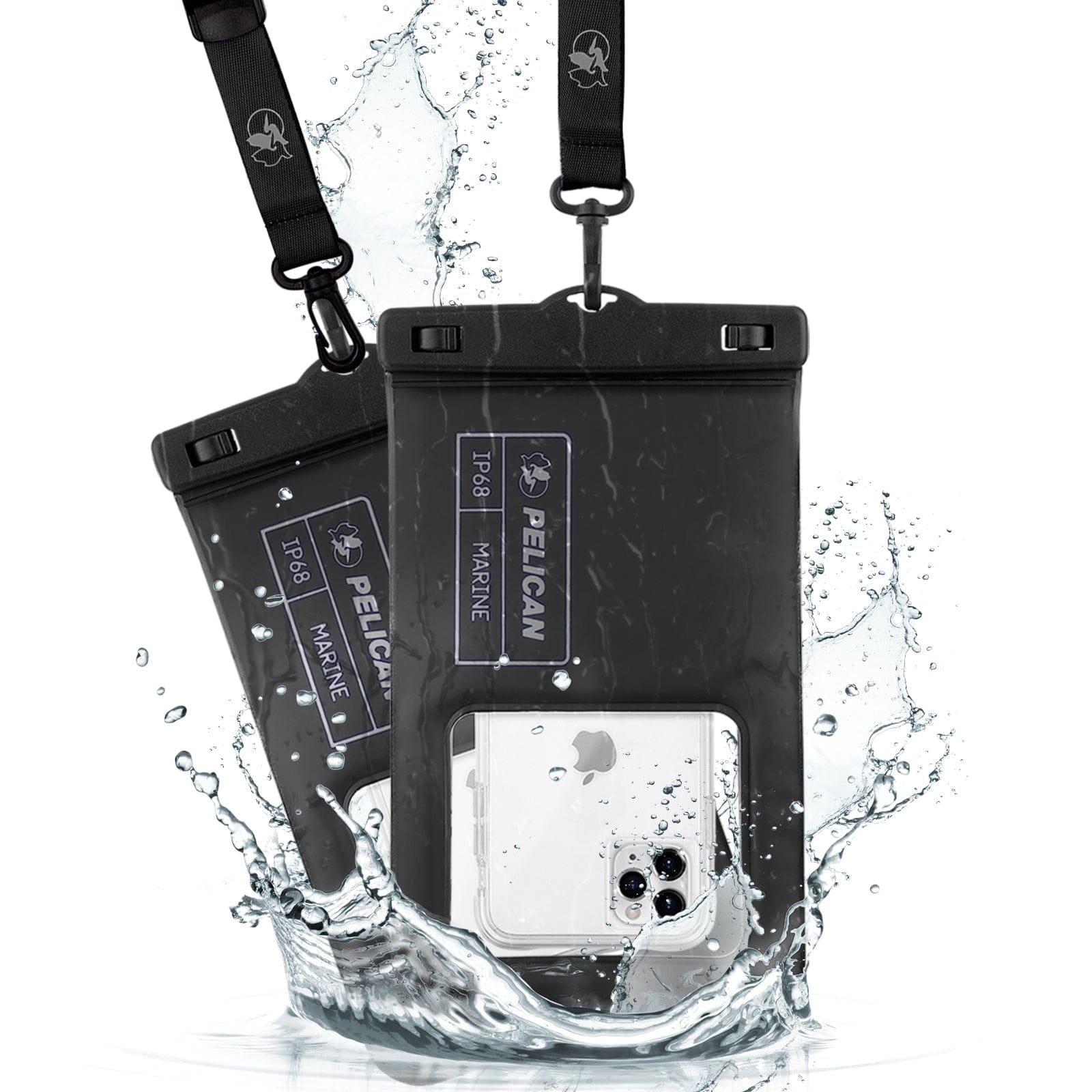 Pelican Marine IP68 Floating Waterproof Phone Pouch / Case (XL Size) w/ Detachable Lanyard - Black/Yellow