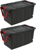 Plastic 40 Gallon Wheeled Industrial Storage Bins, Black, 2 Count Pack