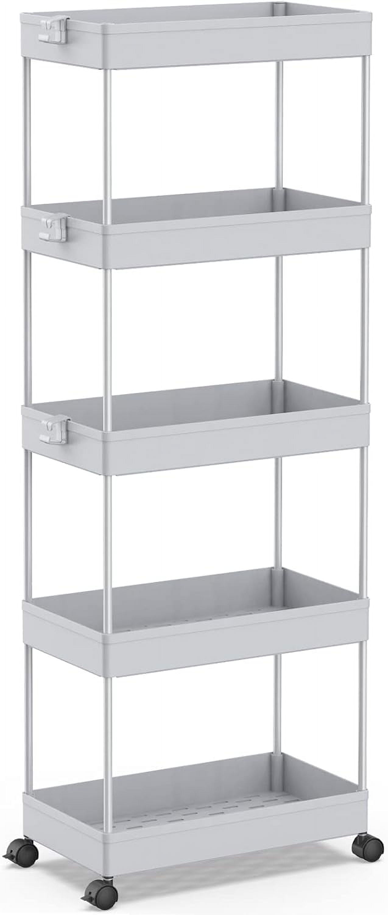 4/5  Tier Slim Rolling Storage Cart Bathroom Organizer Mobile Shelving Unit Utility Cart Tower Rack for Kitchen Laundry Narrow Places, White