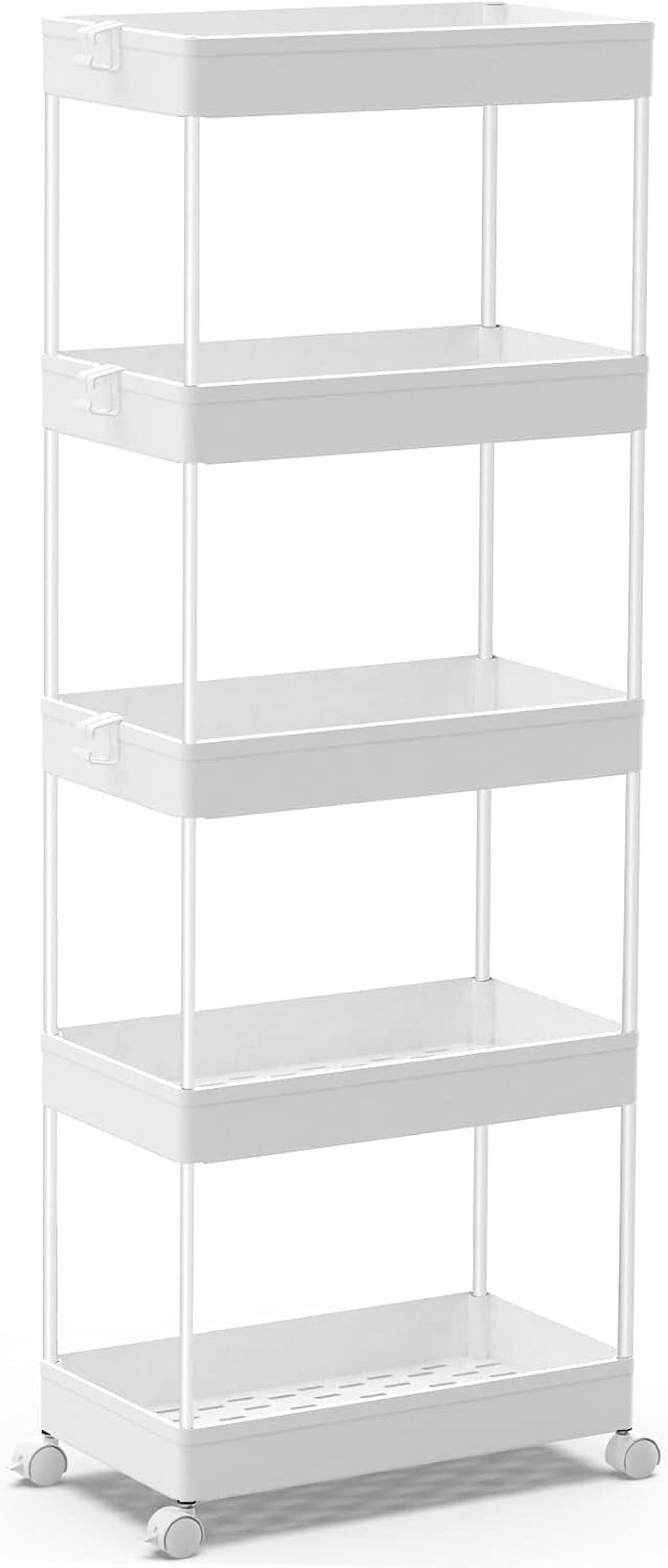 4/5  Tier Slim Rolling Storage Cart Bathroom Organizer Mobile Shelving Unit Utility Cart Tower Rack for Kitchen Laundry Narrow Places, White