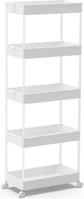 4/5  Tier Slim Rolling Storage Cart Bathroom Organizer Mobile Shelving Unit Utility Cart Tower Rack for Kitchen Laundry Narrow Places, White