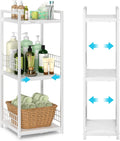 Expandable Slim Storage Shelf 3 Tier Metal Shelving Unit for Bathroom Storage Organizer Free-Standing Narrow Shelf Open Floor Shelves for Small Spaces Laundry Bathroom Kitchen White