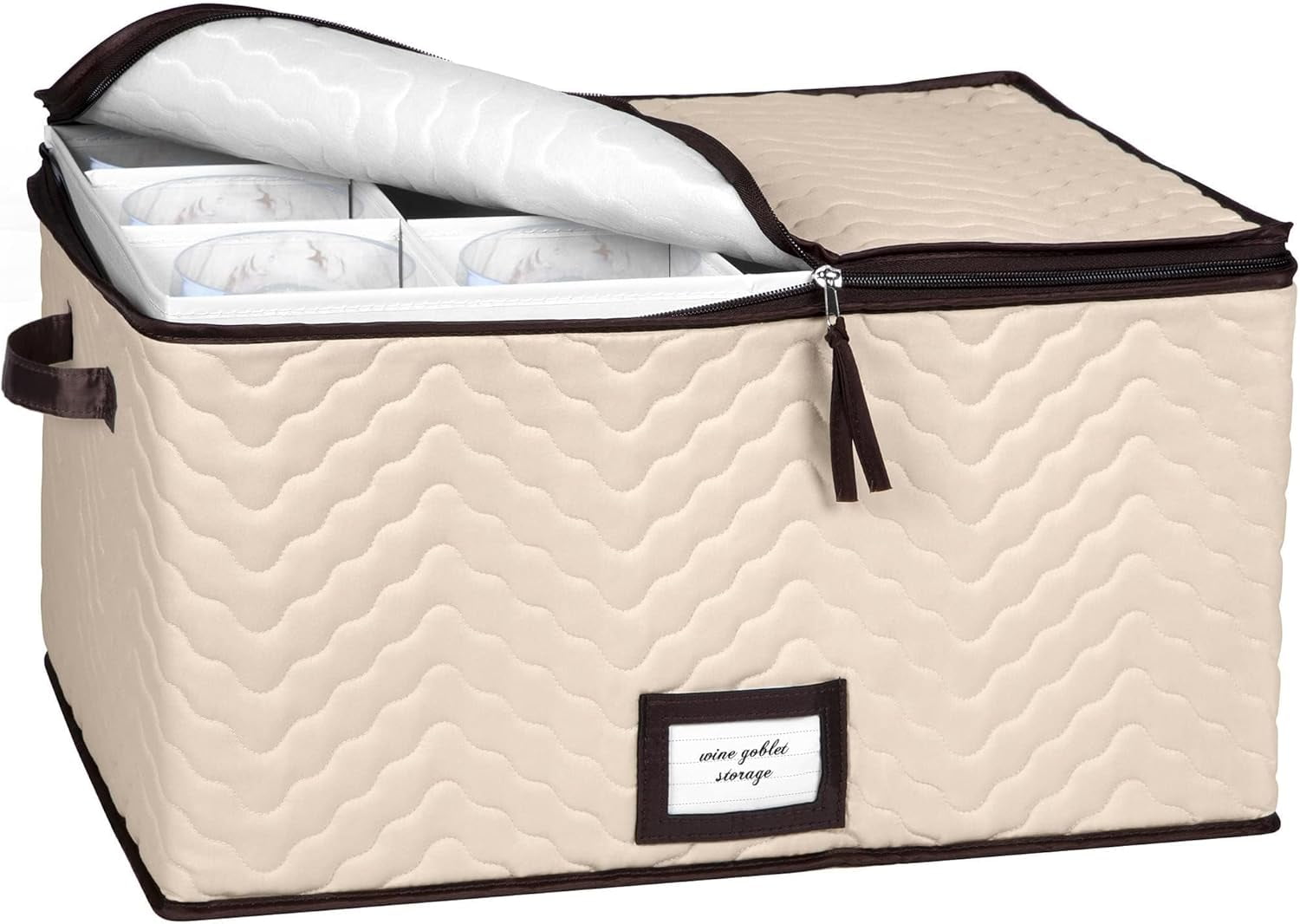 China Storage Box Moving Box for Cutlery, Glasses, Plates, Mugs and Saucers, Sturdy Quilted Microfiber Dish Organizer with Dividers for Seasonal Storage