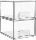 2 Pack Clear Stackable Storage Drawers, 4.4'' Tall Acrylic Bathroom Makeup Organizer,Plastic Storage Bins For Vanity, Undersink, Kitchen Cabinets, Pantry, Home Organization