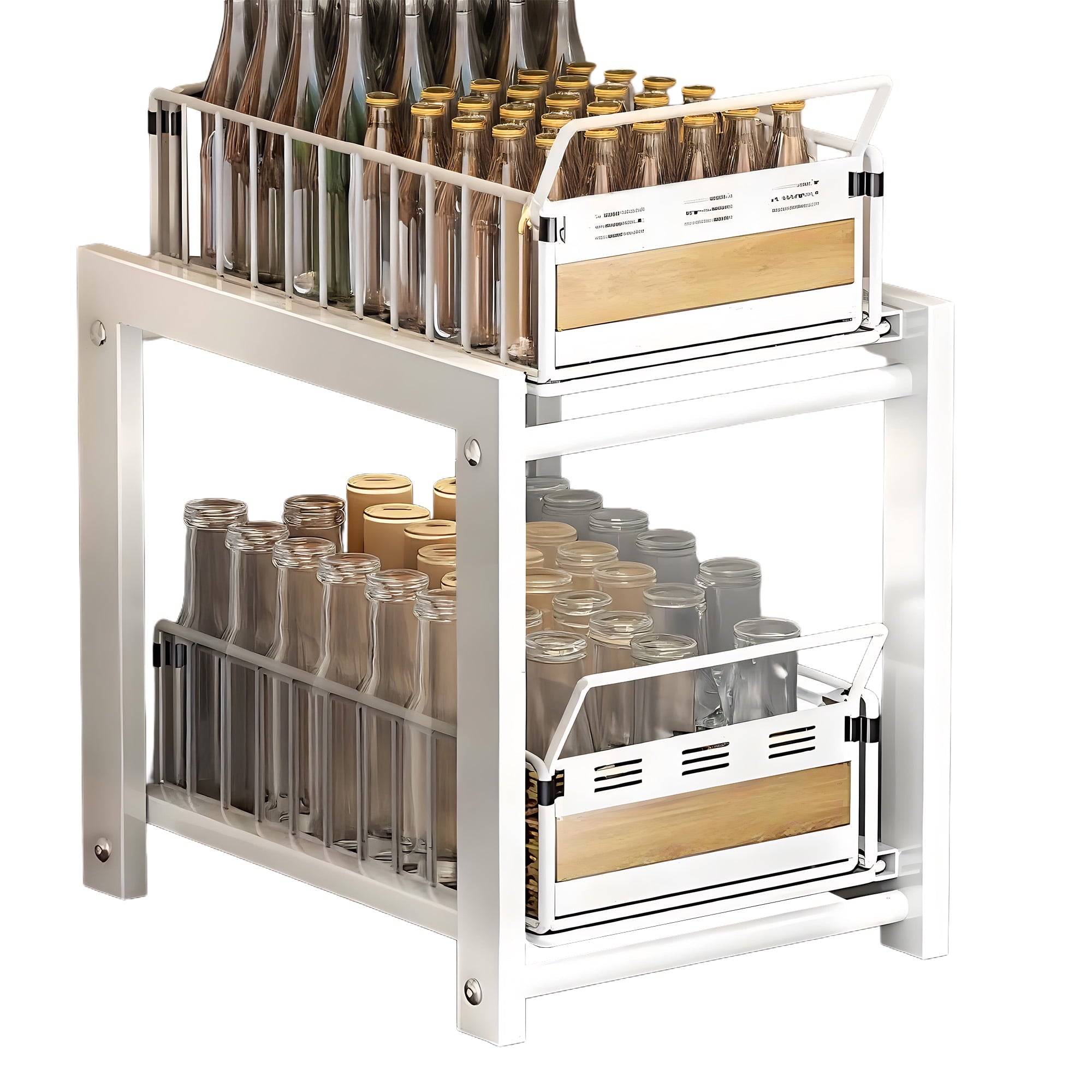 Storvive Metal Under Sink Organizers and Storage, 2-Tier Double Sliding Drawer Cabinet Organizer, White