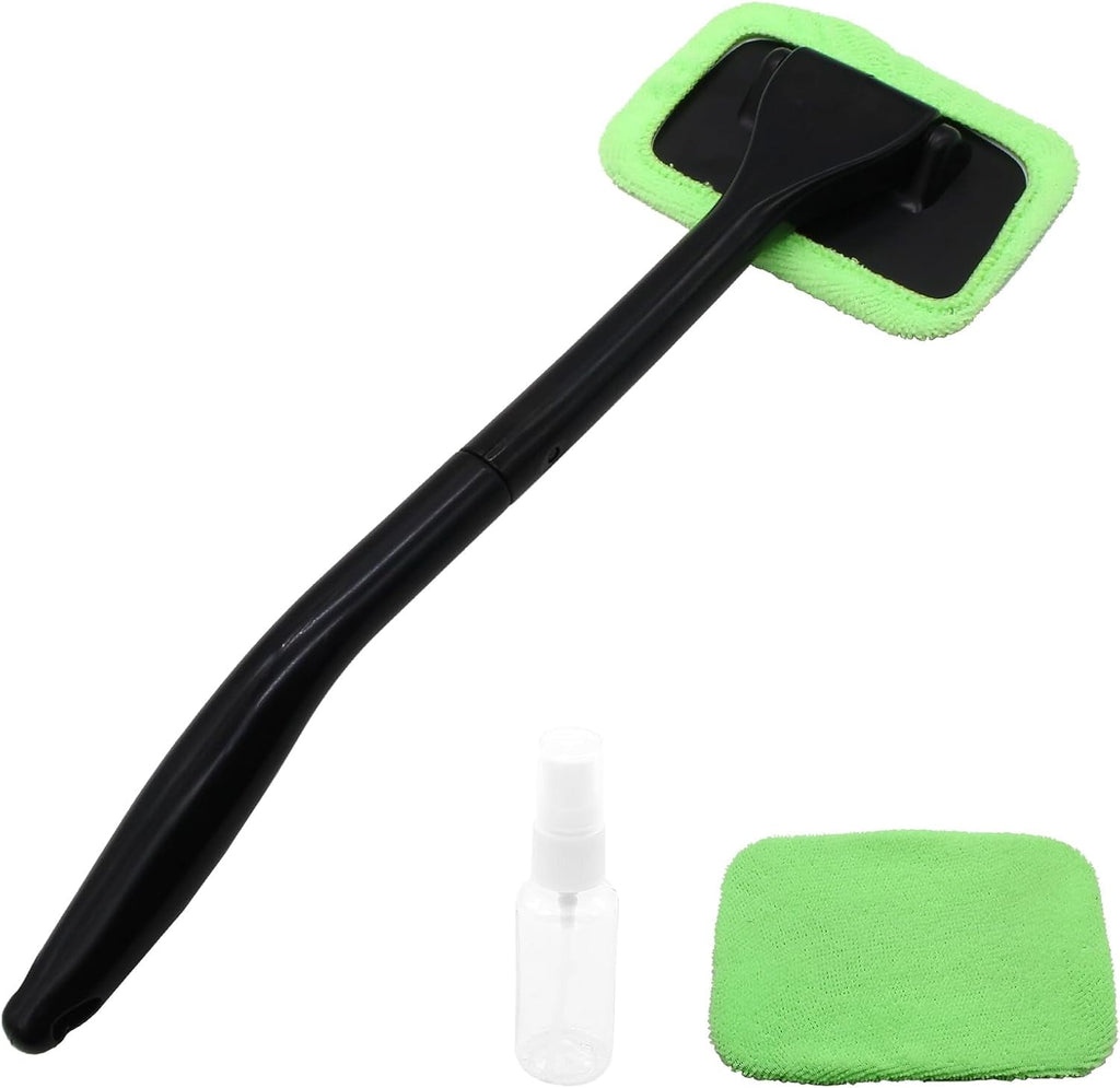 Window Cleaner Kit Windshield Cleaning Tool with Extendable Long Handle and 2 Washable  Microfiber Pads,