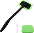 Window Cleaner Kit Windshield Cleaning Tool with Extendable Long Handle and 2 Washable  Microfiber Pads,