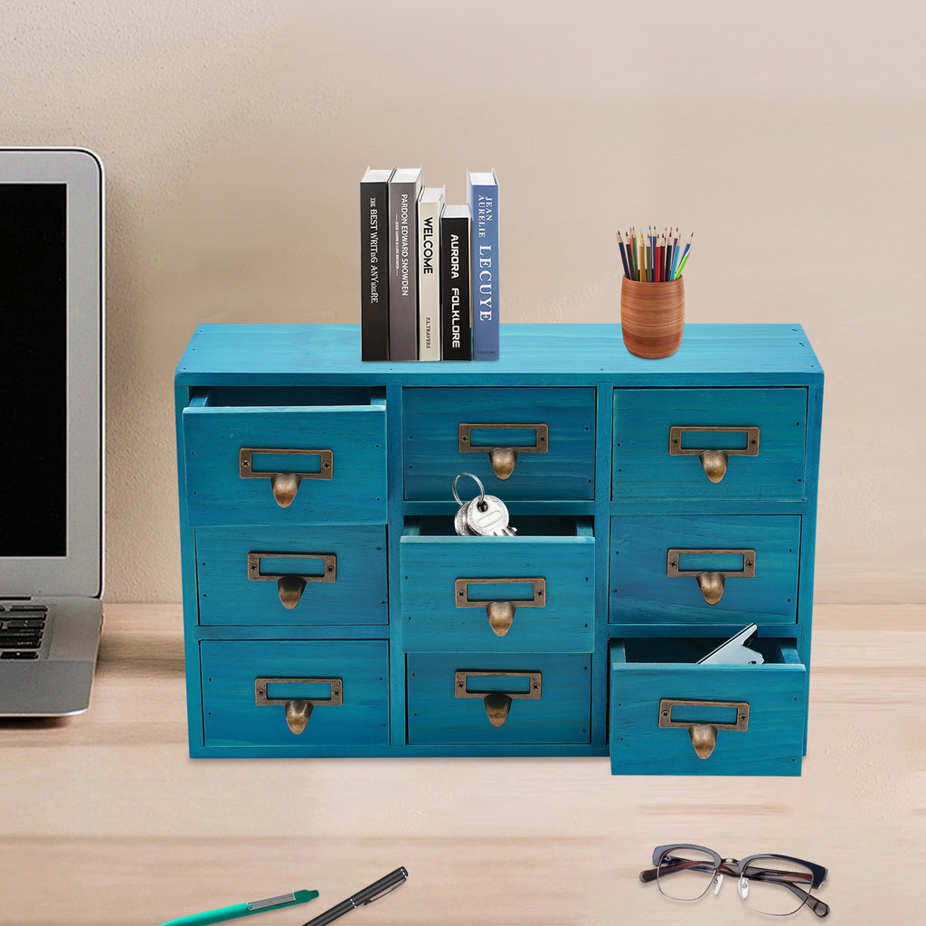 9 Drawers Apothecary Cabinet, Wooden Desk Drawer Organizer,Apothecary Chests and Cabinets, Herb Storage Box