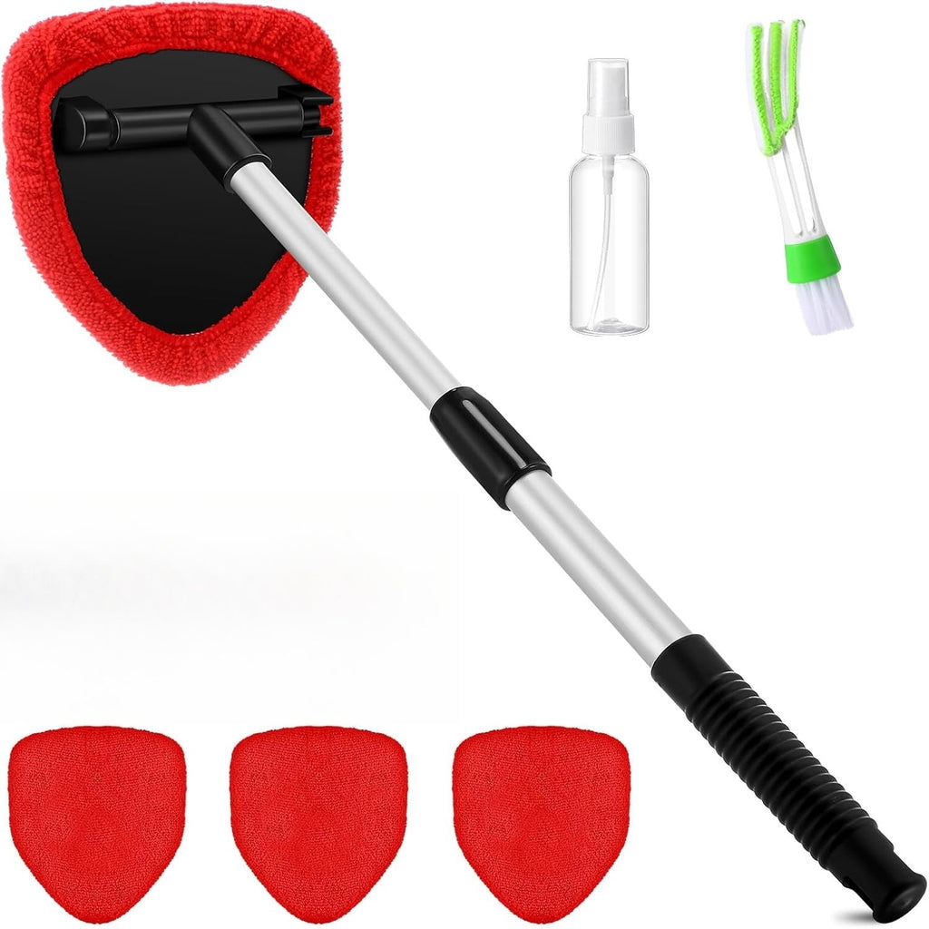 6 Pcs Car Windshield Cleaner Tool Kit with Extendable Handle, Microfiber Towel Pads, Brush, Empty Spray Bottle for Auto Glass Wiper Suvs Rvs &amp; Home Windows(multicolored）