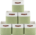 Collapsible Fabric Cube Storage Bins 11x11×11, Pack of 6 Closet Basket Boxes with PU Handles for Organizing Shelves, Toys, Clothes, Home, Office (White&amp;Green)
