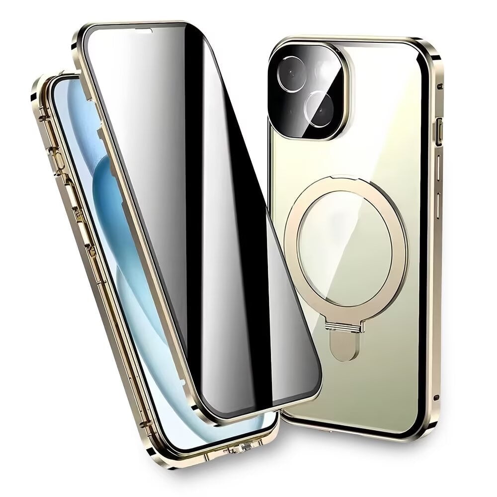 Magnetic Double-Sided Glass Privacy Phone Case Compatible with for iPhone 12, 13, 14, 15 and 16 Pro Max Plus with Security Lock, Comes with Kickstand and Camera Lens Protection.