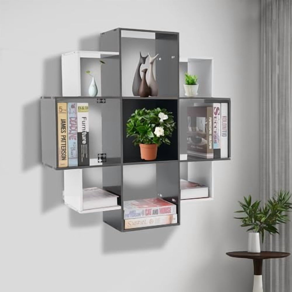 Bookcase Wall Mounted Book Shelf Modern 3-Tier Floating Shelf Bookcase with 9 Compartments, Floating Cube Shelves, for Study, Office, Kitchen, Bedroom, and Living Room (Red&amp;Black)