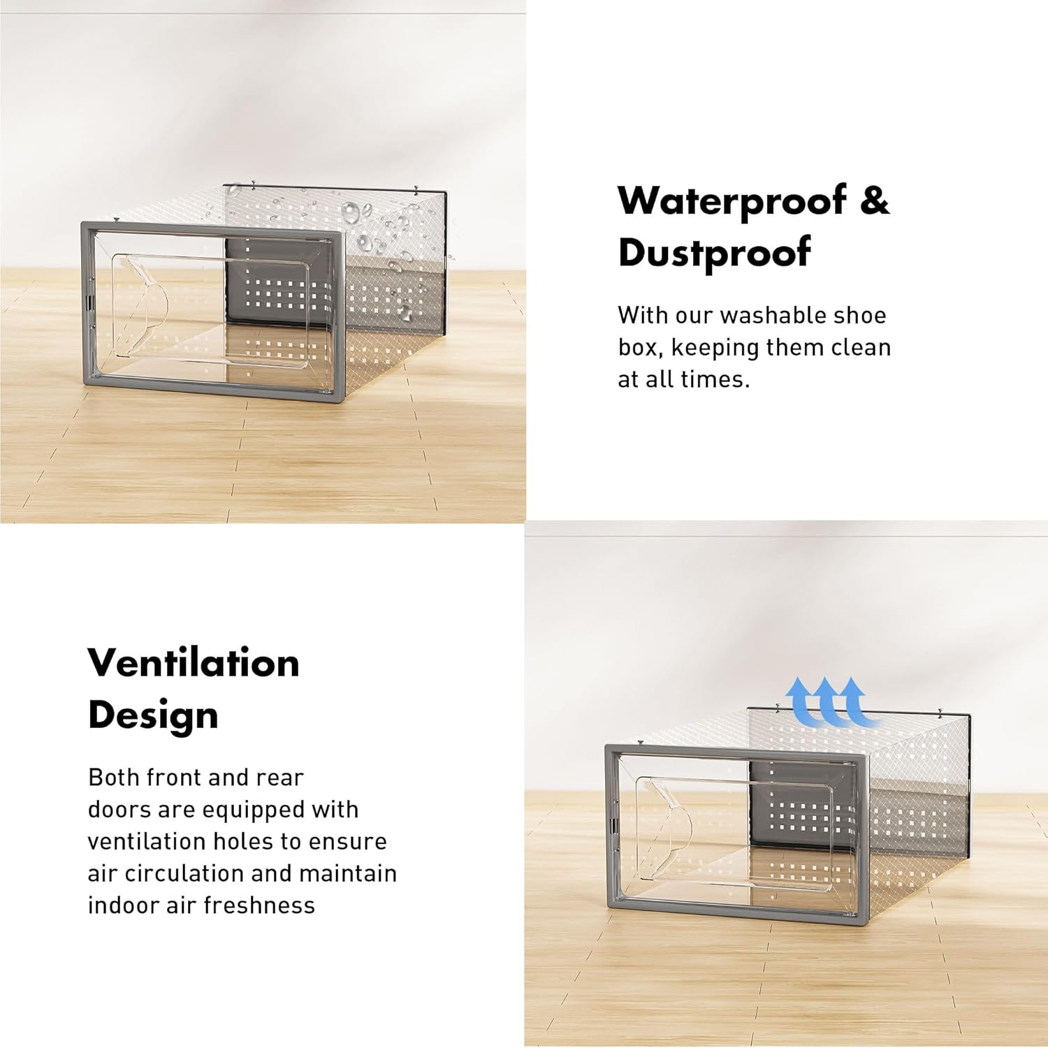Shoe Storage Box, 15 Pack Clear Plastic Stackable Shoe Organizer for Closet, Interlocking Design Shoe Container Bins for Sneakers, Foldable Shoe Rack with Lids, Black