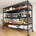 55.2"W x 85.8"H Wire Shelving Rack 3000Lbs Metal Storage Shelves with Wheels 5 Tier Heavy Duty Storage Rack for Garage Rolling Shelving Unit Adjustable Steel Shelves for Kitchen Pantry, Black