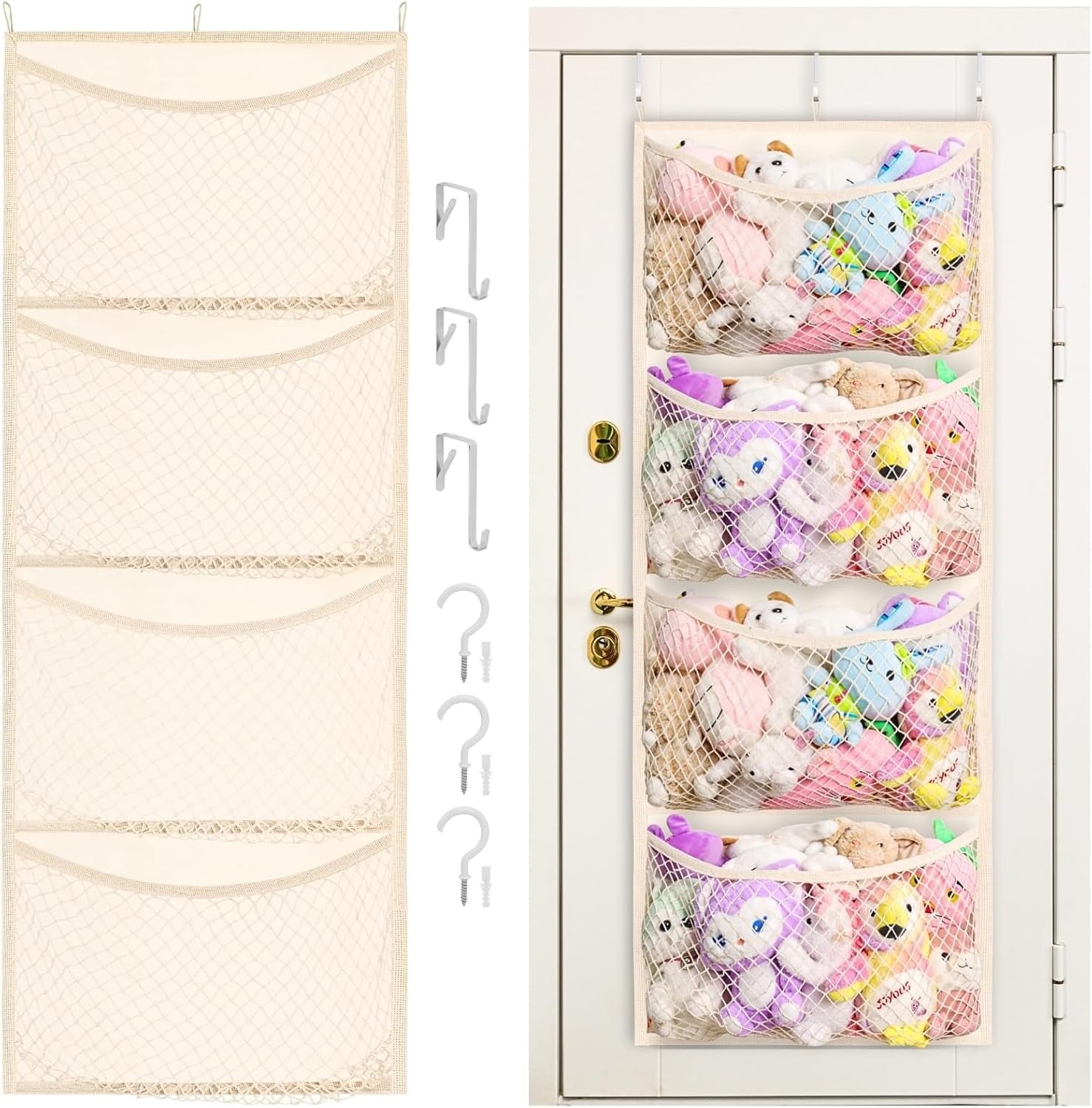 WarmHaven  Wide Over The Door Stuffed Animal Storage, Cotton Toy Organizer for Plush Toys, Baby Supplies, Stuffed Animal Holder with 5 Large Pockets, Hanging Door Organizer for Nursery, Bedroom