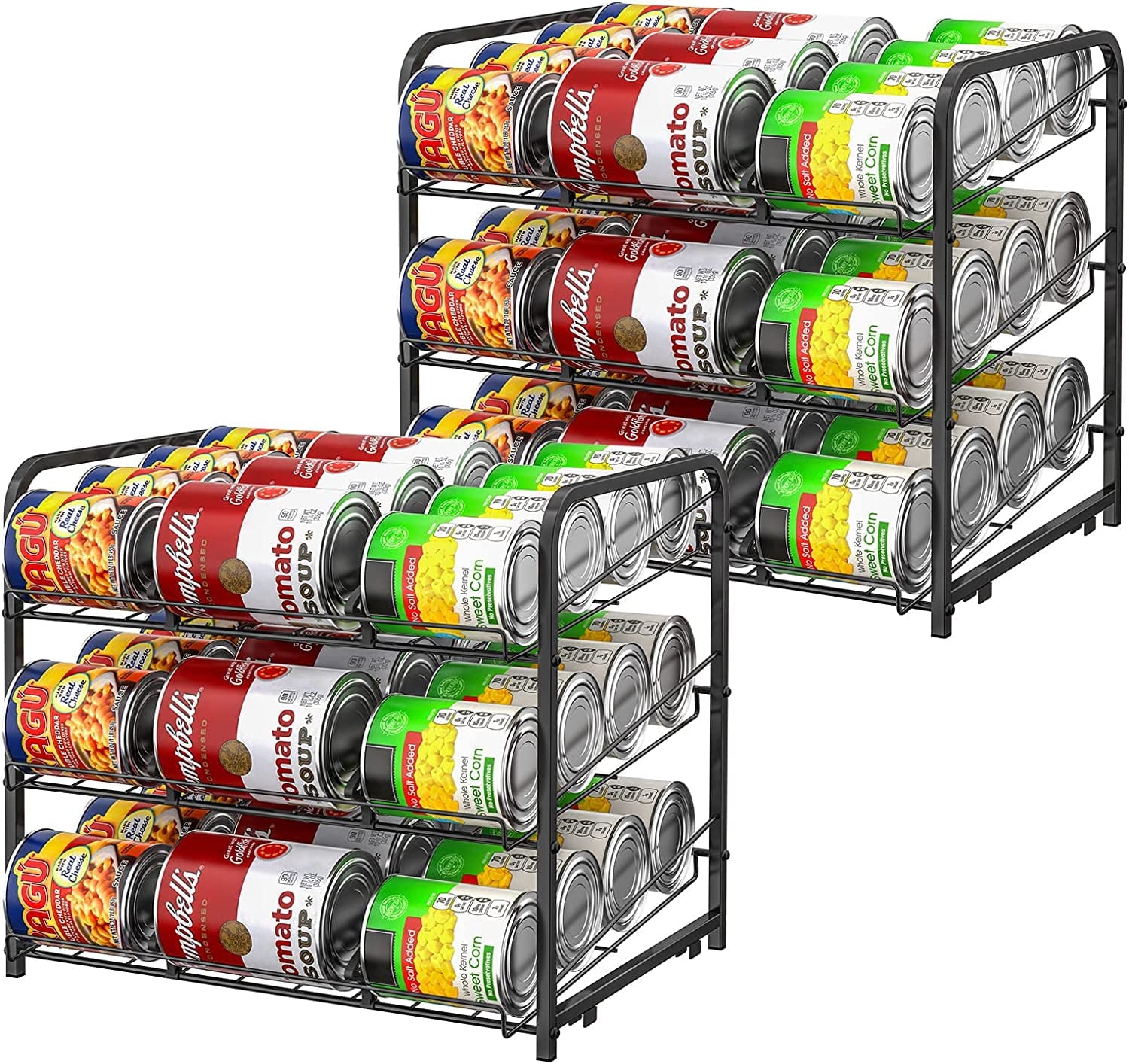 2 pack Can Organizer for Pantry Stackable, Stacking Can Storage Dispensers Small Space Holds up to 36 Cans for Pantry, Kitchen, Cabinet Black