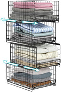 4-tier Sliding Closet Organizers and Drawer Storage Shelves, Stackable Storage Bins for Jean Pants Sweaters, Metal Drawer Slid Clothes Storage Container, Closet Organizers for Clothes-Black