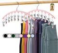 Metal Yoga Pants Pink Hangers 1 Pack w/10 Clips Holds 10 Leggings, Space Saving Hanging Closet Organizer w/Rubber Coated Closet Organizers and Storage