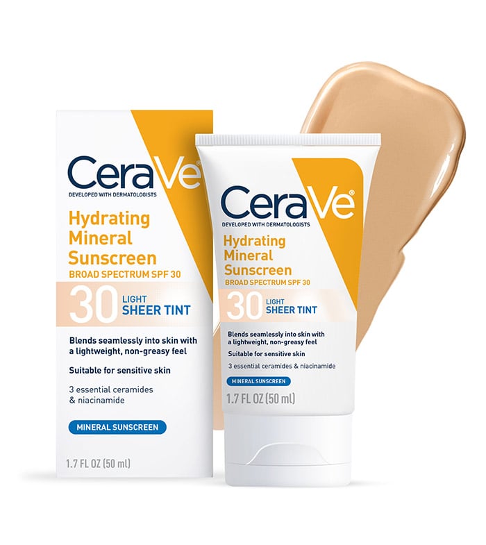 CeraVe Hydrating Mineral Sunscreen SPF 30 Face Sheer Tint, Shade: Light