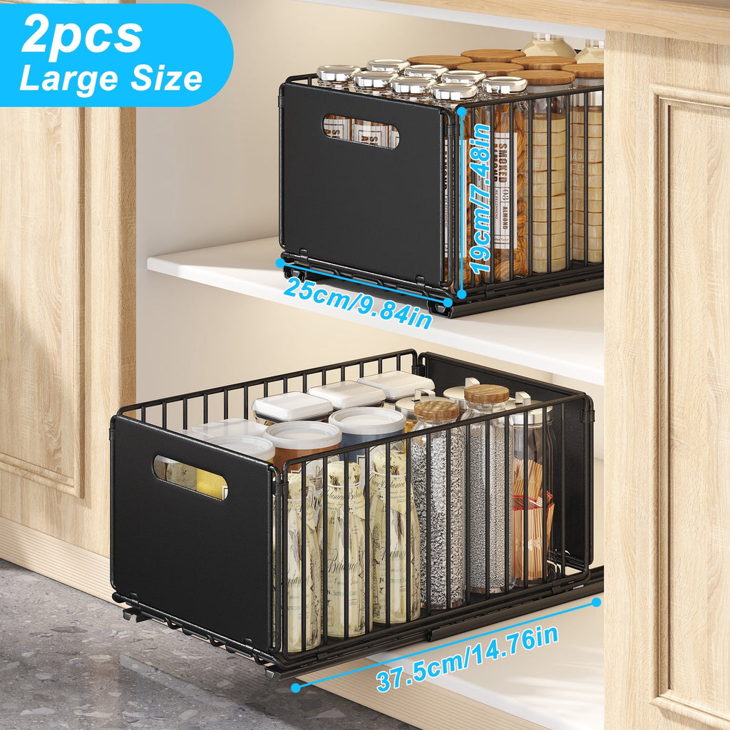 2 Pack Tall Height Pull Out Cabinet Organizer, Metal Slide Out Drawers, Under Sink Organizer, No Drill Spice Rack Cabinet for Kitchen, Bathroom
