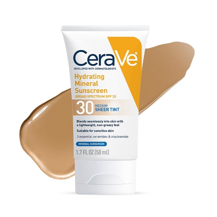 CeraVe Hydrating Mineral Sunscreen SPF 30 Face Sheer Tint, Shade: Medium
