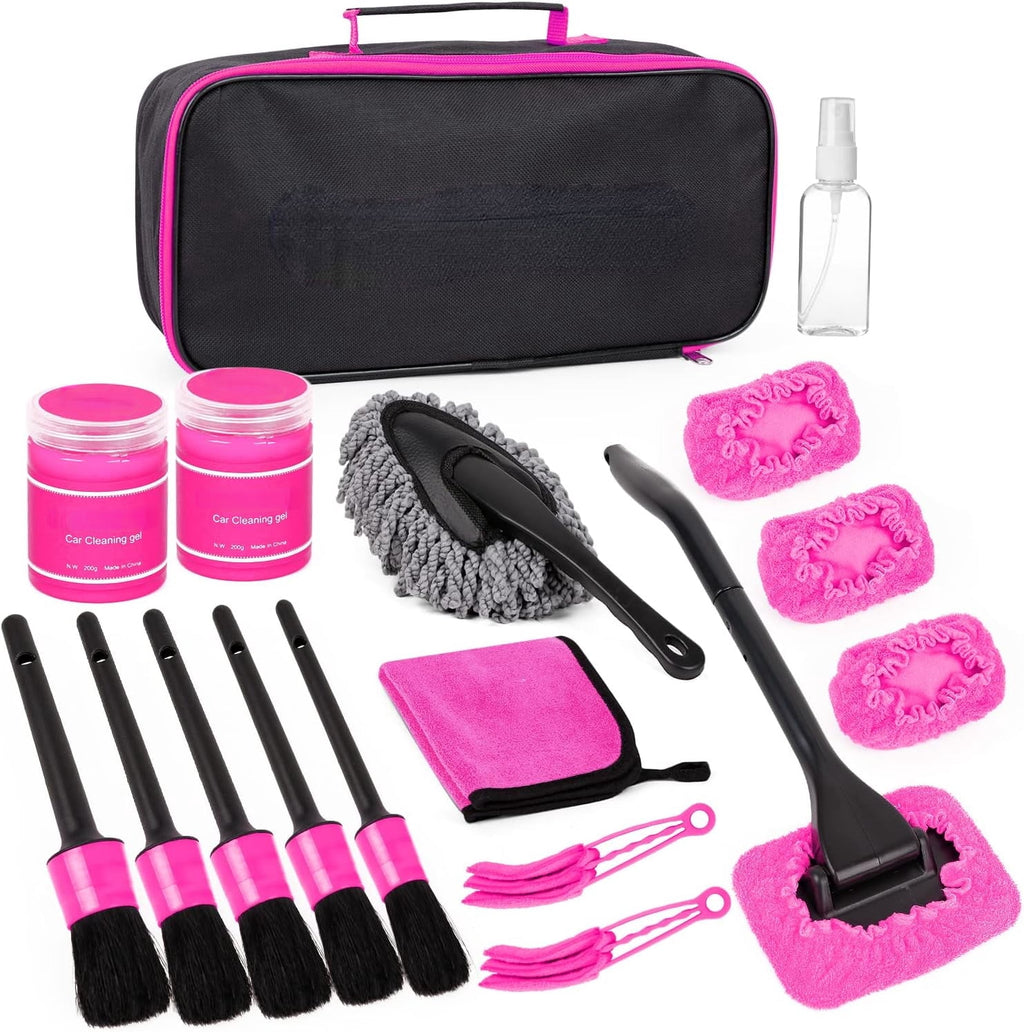 A house of tools Pink Car Duster Interior Kit, Perfect Car Detailing Brush Kit for Cleaning Windows,Windshield,Dashboard and Air Vents Suitable for All Cars