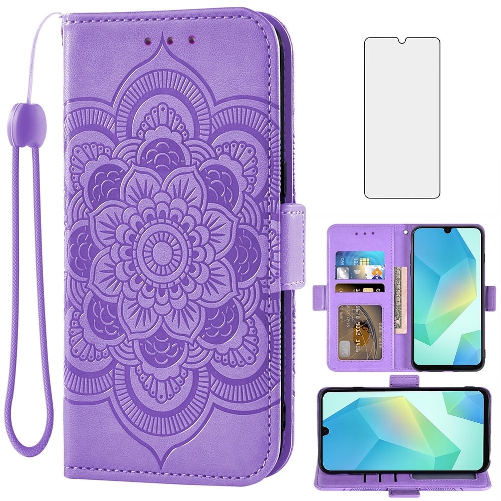 Asuwish Compatible with Samsung Galaxy A10e Wallet Phone Case and Tempered Glass Screen Protector Flip Credit Card Holder Stand Mandala Flower Cell Cover for A 10e 10ae S102DL Women Men Pink