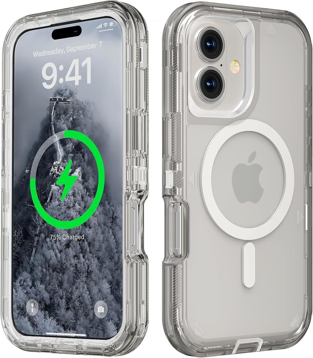 For iPhone 16 Transparent Phone Case Compatible with MagSafe, Triple Layer Magnetic Charging Case, iPhone 16 Heavy Duty Shockproof and Drop-Proof Phone Case, 6.1 inch