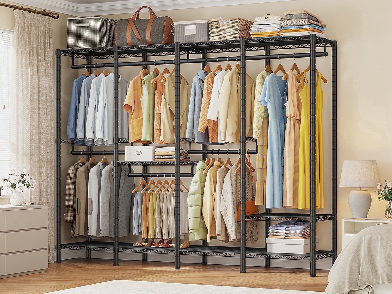 88.2"W Clothes Rack Portable Closet Rack Loads 1200lbs Capacity Freestanding Wardrobe Closet with Adjustable Shelves, White