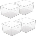 4 Pack Extra Large Clear Plastic Storage Bins,11x11 Cube Acrylic Organizer Square Containers with Handle for Pantry,Closet,LaundryRoom,Kitchen,Bathroom,UnderSink Organization