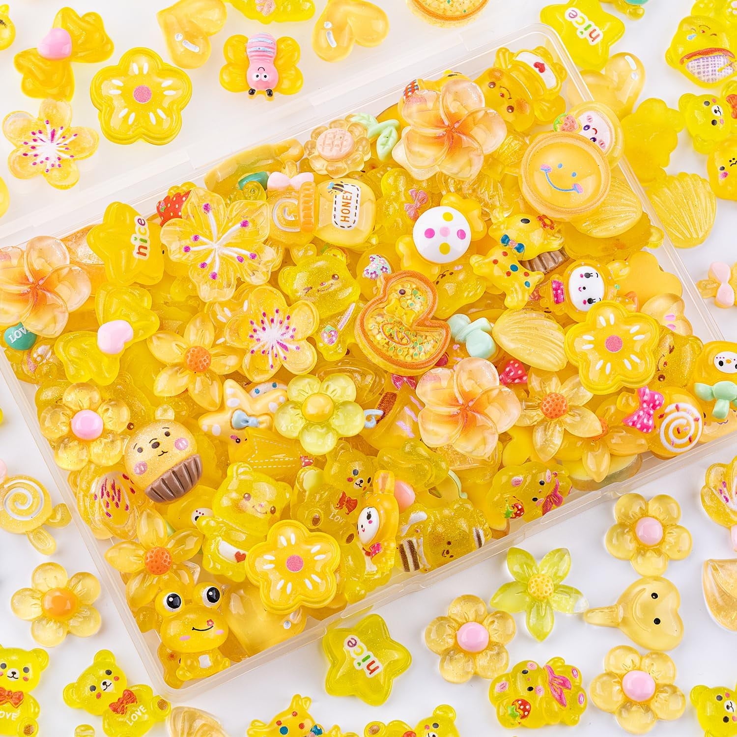 60Pcs Mixed Colors Slime Charms Assorted Cute Jelly Embellishments, Random Bulk Flatback Resin Ornament Bear Star Kawaii Slime Accessories for Phone Junk Case, Scrapbooking Crafting &amp; DIY Decor