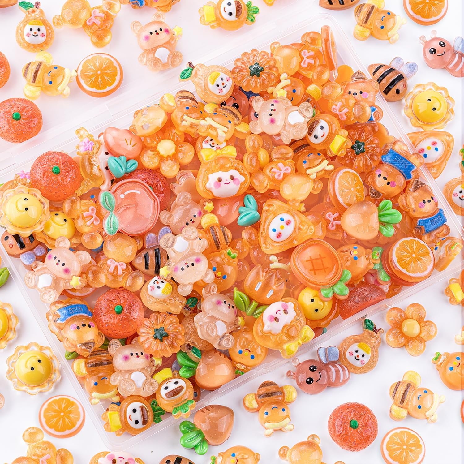 60Pcs Mixed Colors Slime Charms Assorted Cute Jelly Embellishments, Random Bulk Flatback Resin Ornament Bear Star Kawaii Slime Accessories for Phone Junk Case, Scrapbooking Crafting &amp; DIY Decor