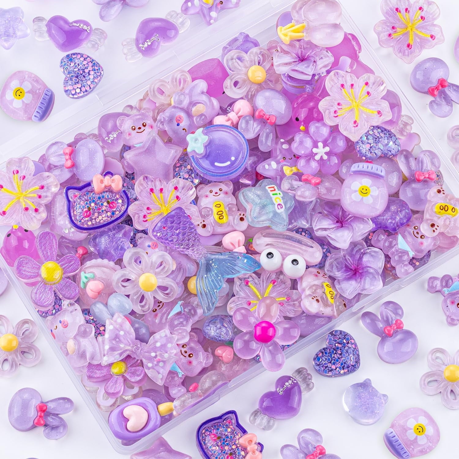 60Pcs Mixed Colors Slime Charms Assorted Cute Jelly Embellishments, Random Bulk Flatback Resin Ornament Bear Star Kawaii Slime Accessories for Phone Junk Case, Scrapbooking Crafting &amp; DIY Decor