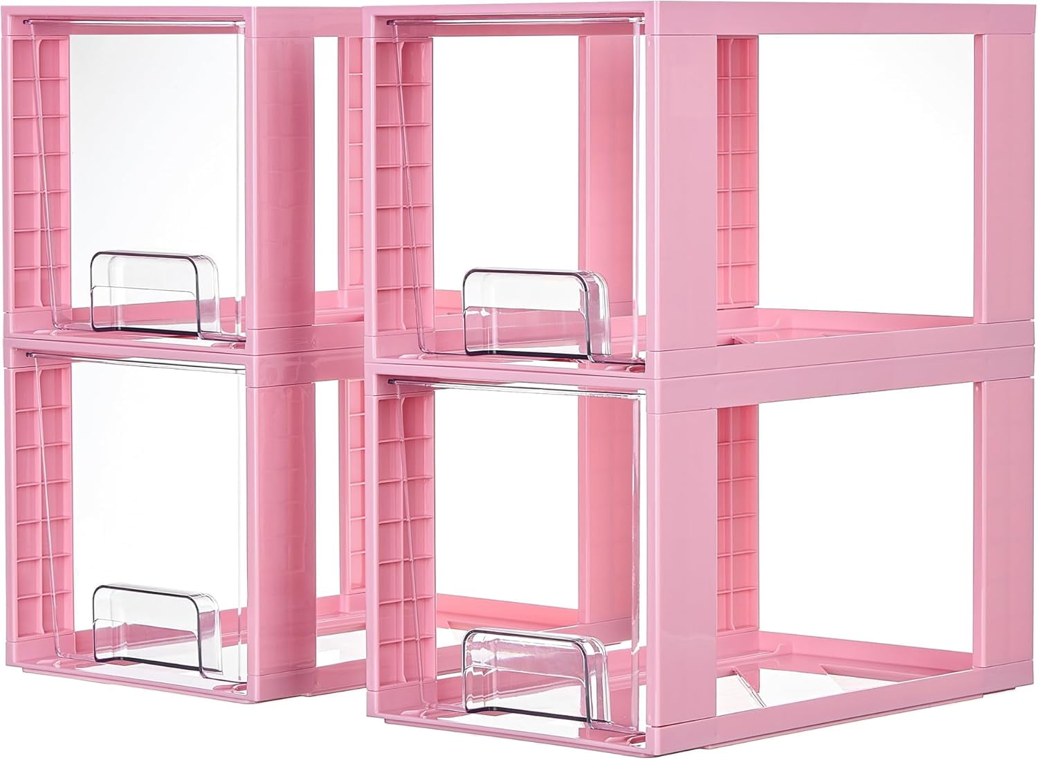 4 Pack Large Stackable Storage Drawers,Easily Assemble Acrylic Bathroom Closet Undersink Organizers and Storage,Plastic Bins for Kitchen Cabinets,Pantry,Makeup,Medicine Organization