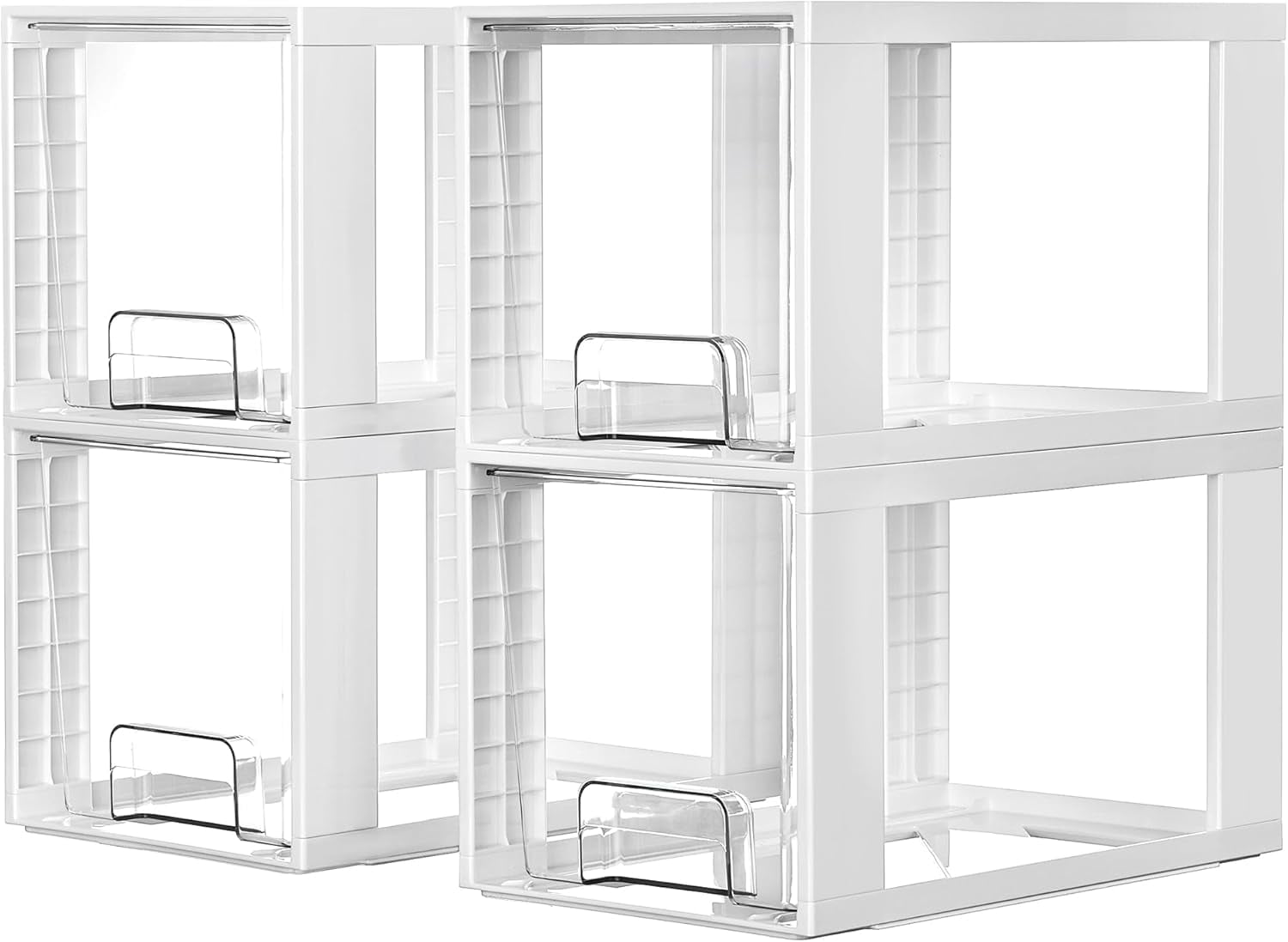4 Pack Large Stackable Storage Drawers,Easily Assemble Acrylic Bathroom Closet Undersink Organizers and Storage,Plastic Bins for Kitchen Cabinets,Pantry,Makeup,Medicine Organization