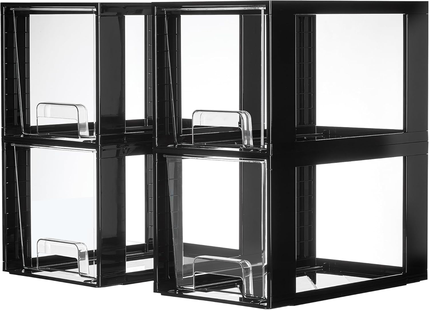 4 Pack Large Stackable Storage Drawers,Easily Assemble Acrylic Bathroom Closet Undersink Organizers and Storage,Plastic Bins for Kitchen Cabinets,Pantry,Makeup,Medicine Organization