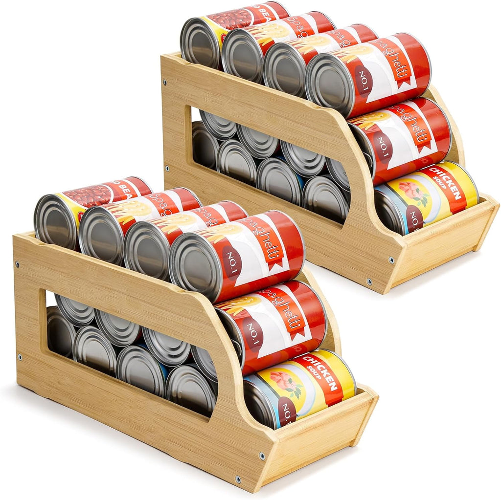 Bamboo Can Organizer for Pantry, 3 Tier Stackable Can Storage Organizer Pantry with Label Sticker and Marker Pen, Can Holders for Cabinet and Can Rack Organizer (Natural Bamboo)
