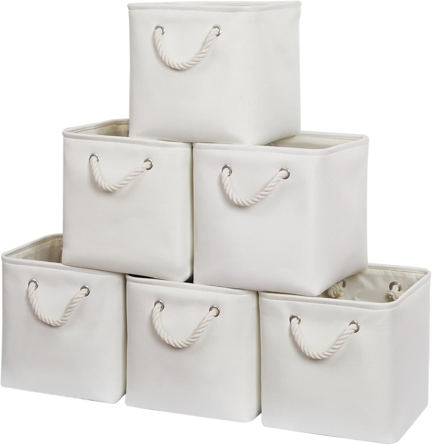 11 x 11 Inch Storage Cubes, 6 Pack Large Collapsible Fabric Storage Bin, White&amp;Beige