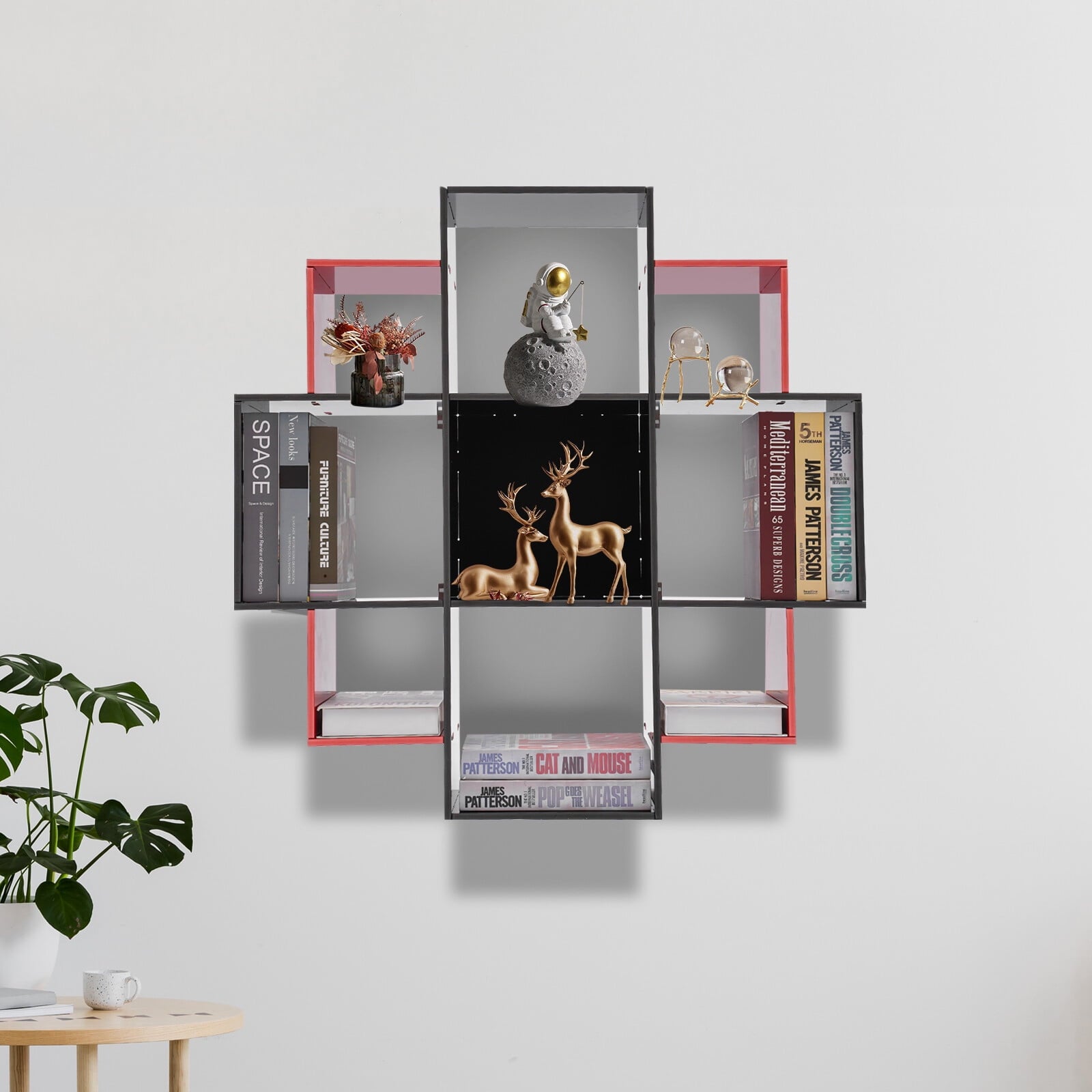 3-Tier Bookcase Wall Mounted Book Shelf Modern Floating Shelf Bookcase with 9 Compartments, Floating Cube Shelves, for Study, Office, Kitchen, Bedroom, and Living Room (White)